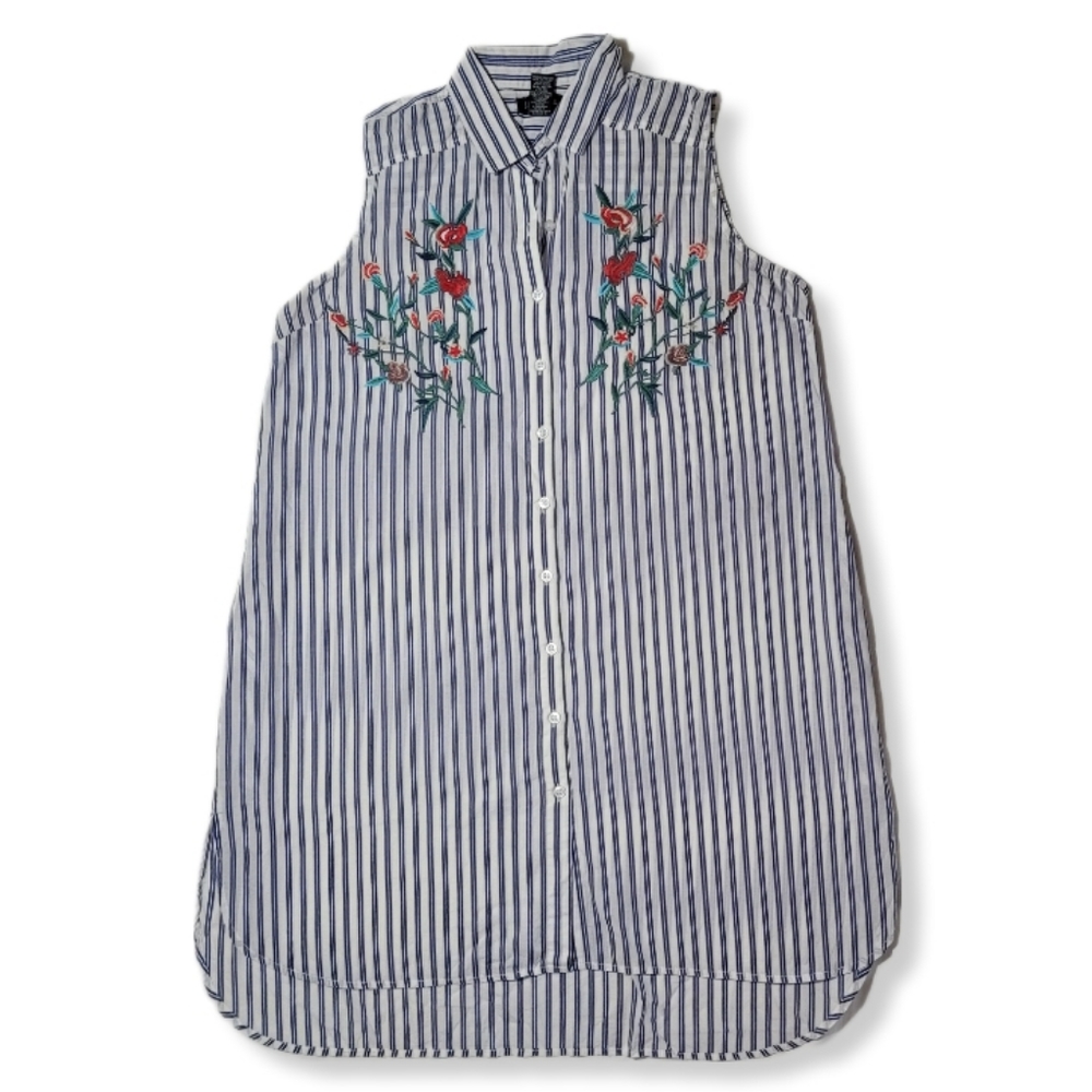 Love by Chesley floral-stripes sleeveless dress-shirt